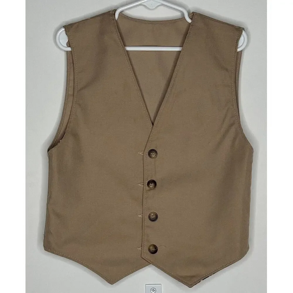1980s Billy The Kid Boys Khaki Suit Set Jacket Vest Size 8 USA